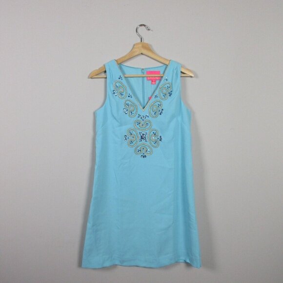 Lilly Pulitzer Penelope Shift Mini Dress Embellished Rhinestones 00 Blue 314 - Picture 1 of 11